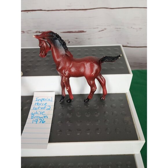 Vintage 1976 Imperial Horse Lot Of 2 Brown‎ And White - Picture 2 of 8